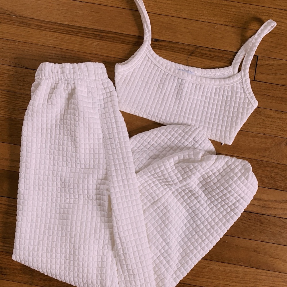 Princess Polly White Textured Crop Top and Pants Set